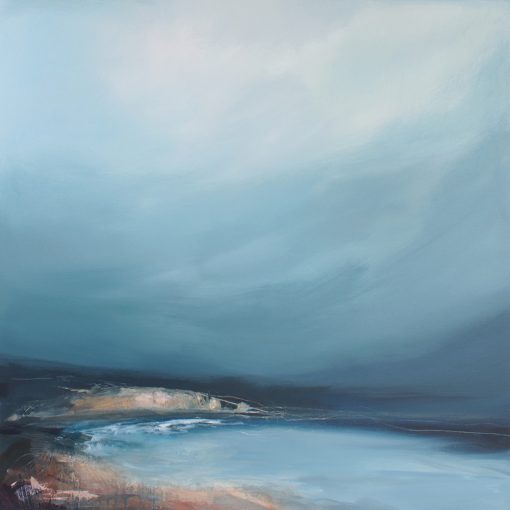 Freshwater Bay - Turbulent Skies Moody landscape painting by Angela Sowden