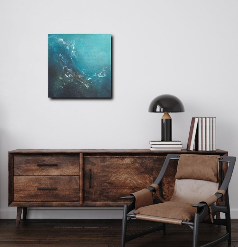 Photo of Angela Sowdens painting Deep Blue, for sale at the Seaview Art Gallery Isle of Wight