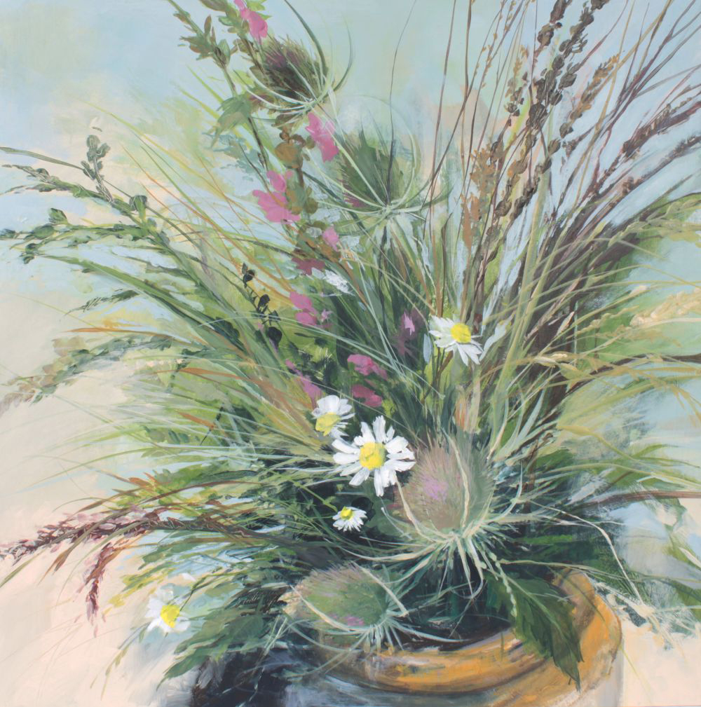 Hedgerow in a Honey Pot - Acrylic painting by Angela Sowden Isle of Wight Artist